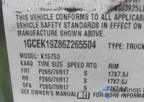 2006 Chevrolet Silverado 1500 Lt1 из США, поврежденный, VIN 1GCEK19Z86Z265504